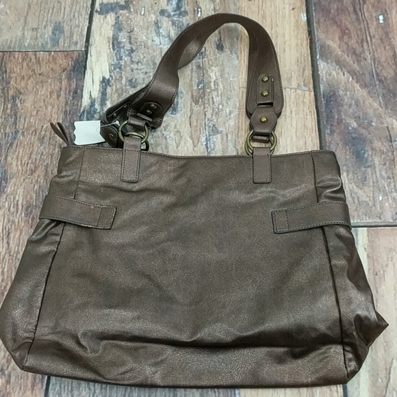 NWT Unbranded Hobo Purse Handbag Studded Buckle Accent 10" Handle Metallic Brown - Picture 2 of 7